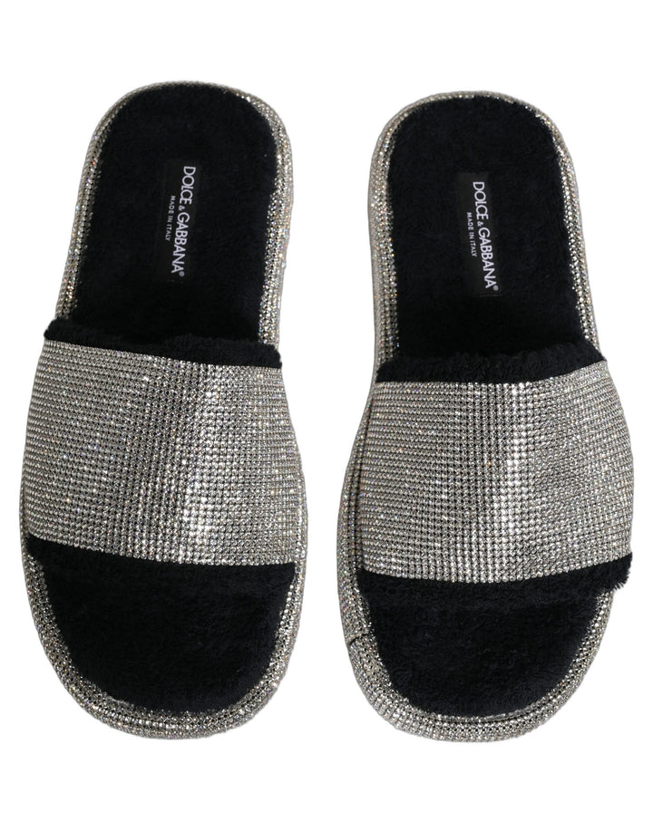 Dolce & Gabbana Black Crystal Embellished Platform Men Slides Shoes