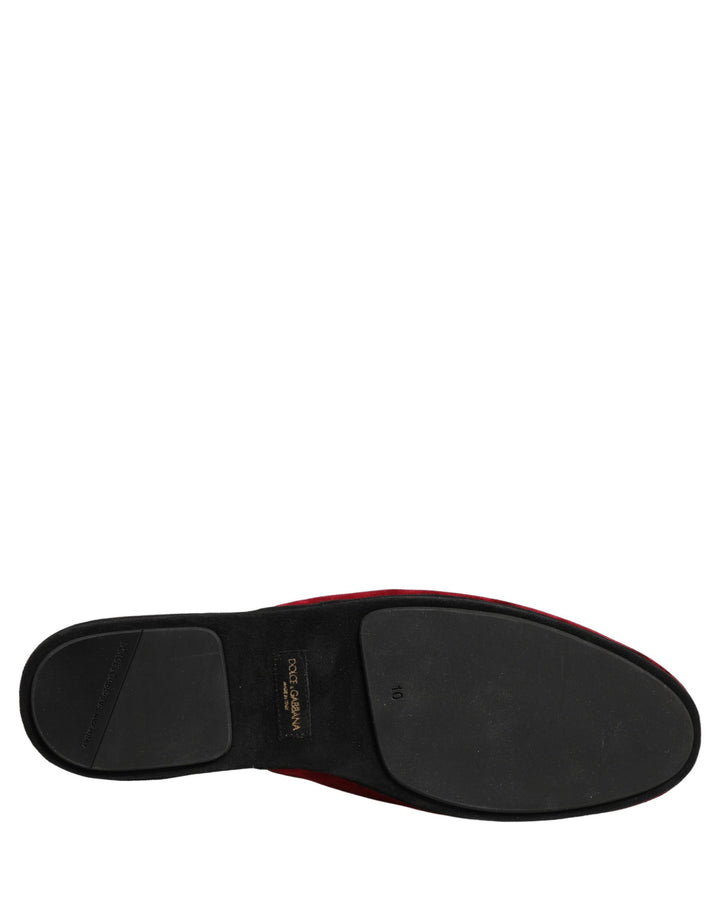 Dolce & Gabbana Red Suede Slides Flat Slipper Men Shoes