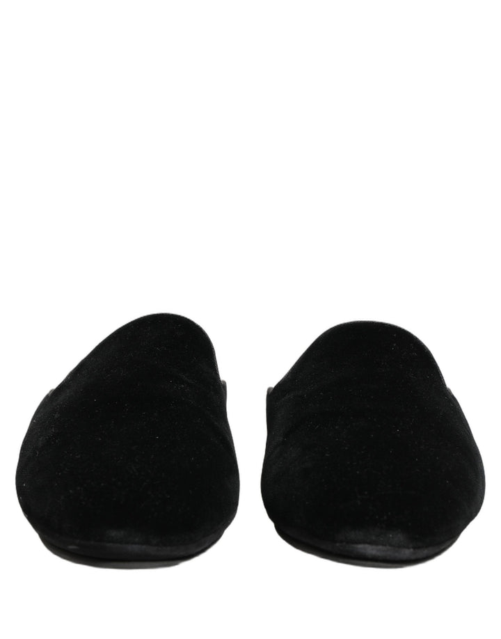 Dolce & Gabbana Black Suede Slides Flat Slipper Men Shoes