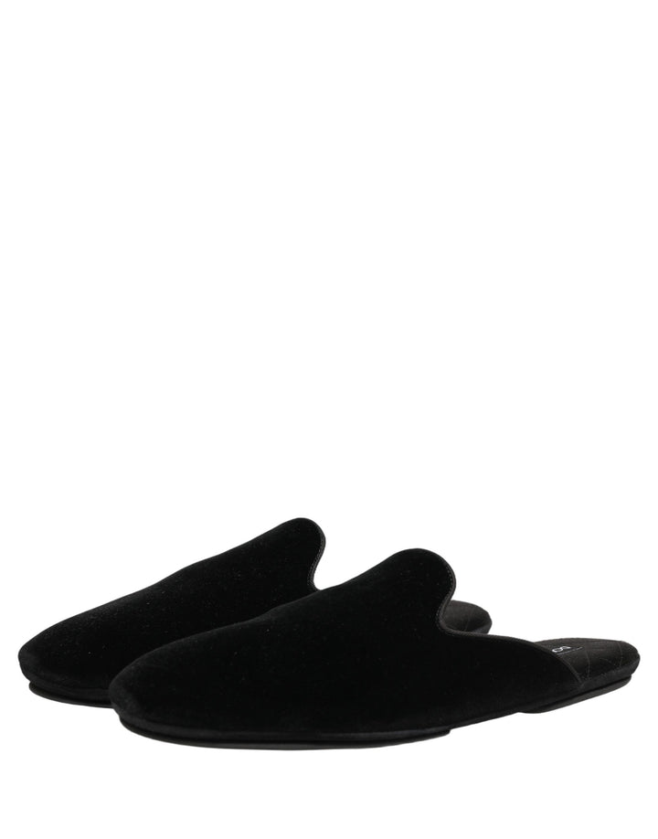 Dolce & Gabbana Black Suede Slides Flat Slipper Men Shoes
