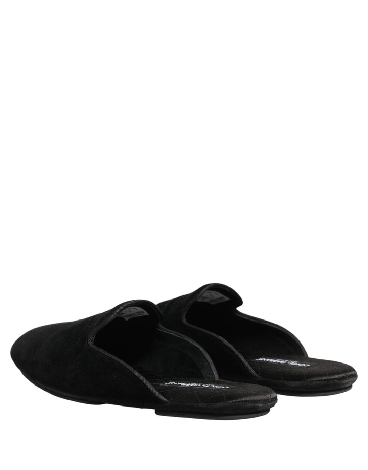Dolce & Gabbana Black Suede Slides Flat Slipper Men Shoes