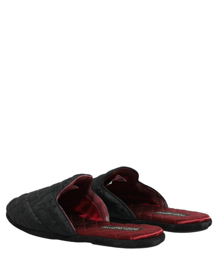Dolce & Gabbana Black Floral Brocade Slides Slippers Shoes