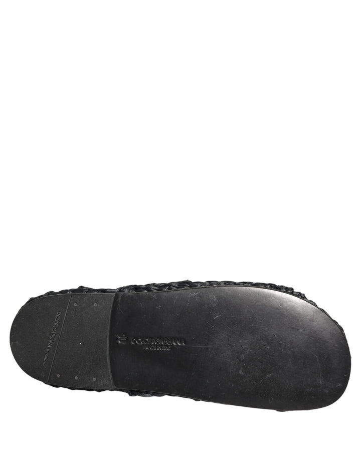 Dolce & Gabbana Black Straw Raffia Slides Sandals Flats Shoes