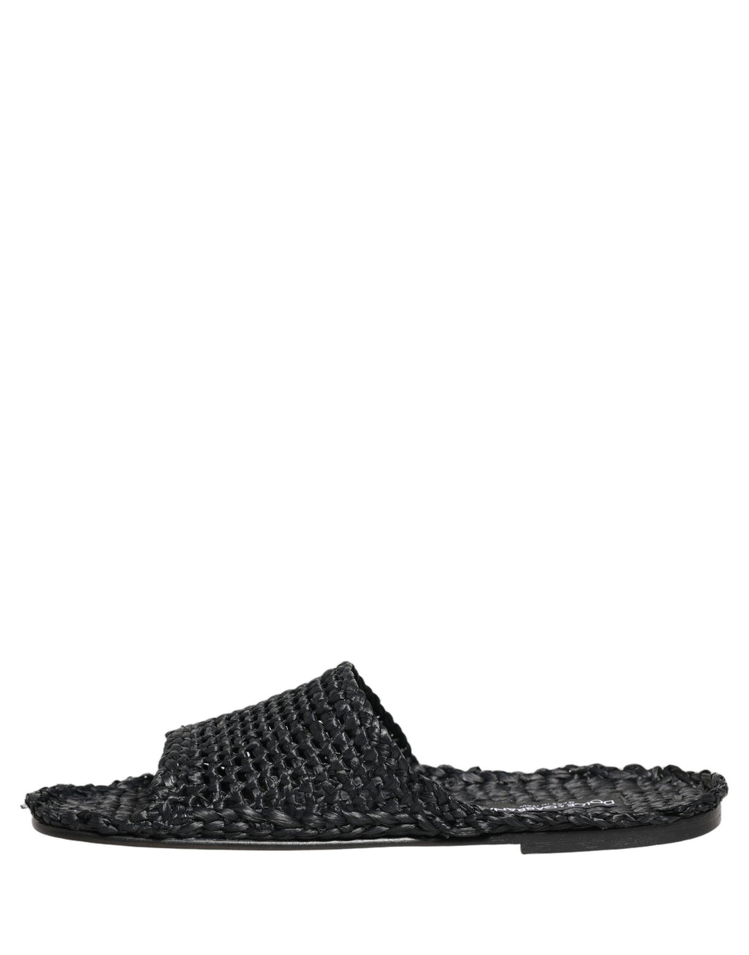 Dolce & Gabbana Black Straw Raffia Slides Sandals Flats Shoes