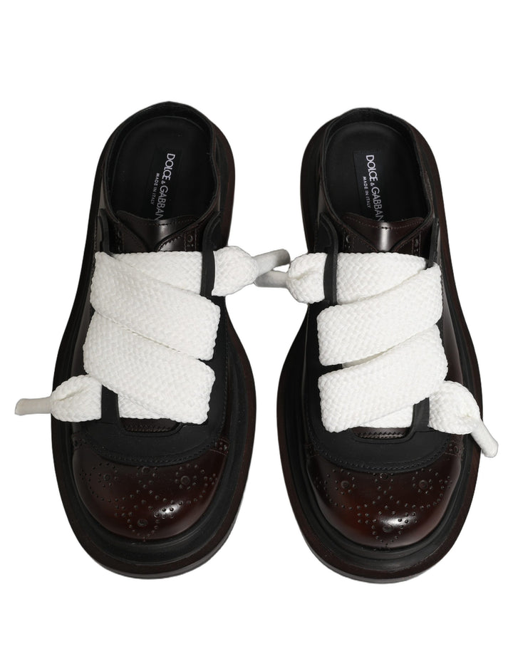 Dolce & Gabbana Brown Leather Slip On Flat Sandals Men Shoes