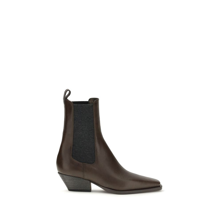 Brunello Cucinelli Brown Calf Leather Bos Taurus Ankle Boots