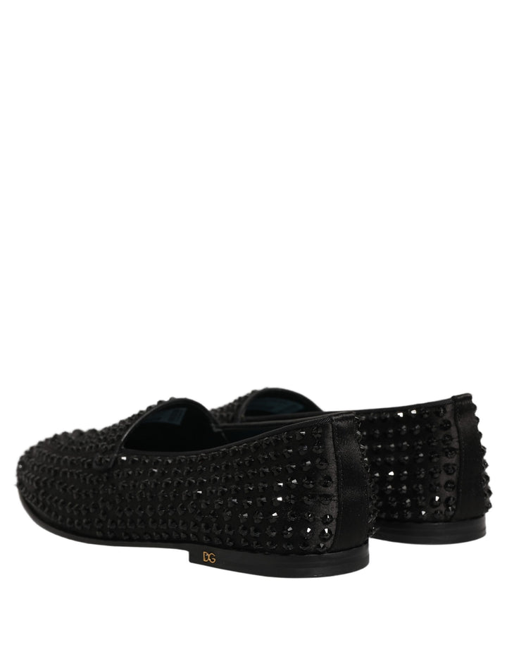 Dolce & Gabbana Black Rhinestone Embellished Loafers Shoes