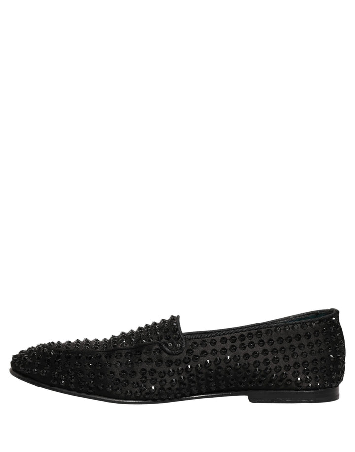Dolce & Gabbana Black Rhinestone Embellished Loafers Shoes