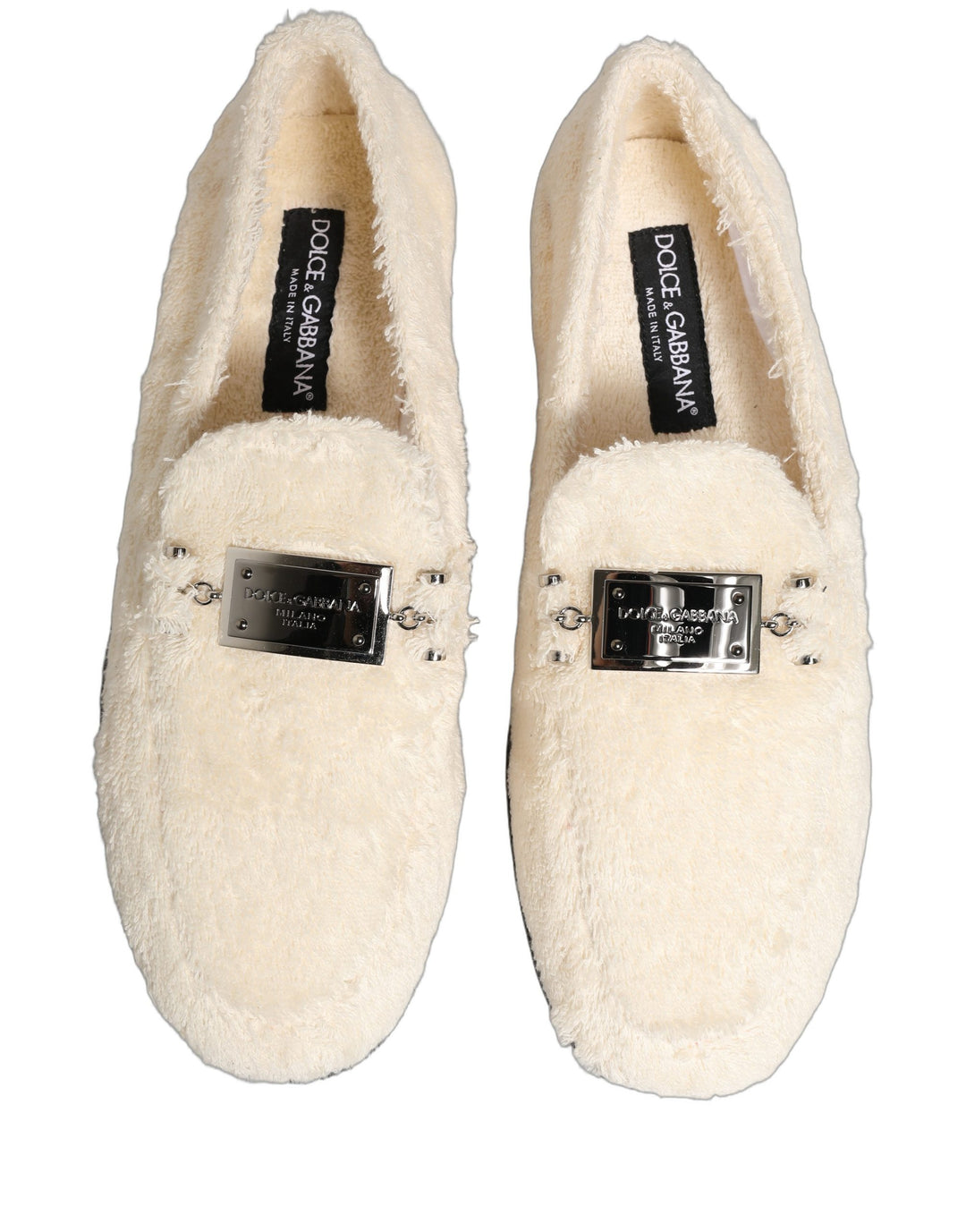 Dolce & Gabbana White Fur Shearling Men Dress Loafers Shoes