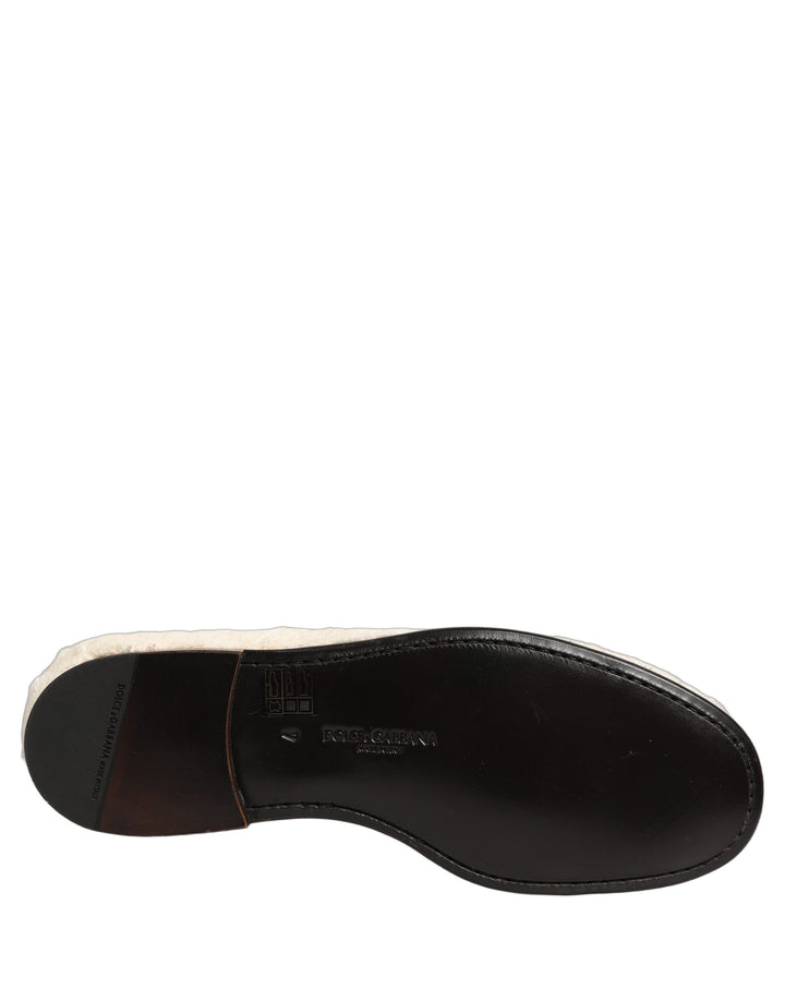Dolce & Gabbana White Fur Shearling Men Dress Loafers Shoes