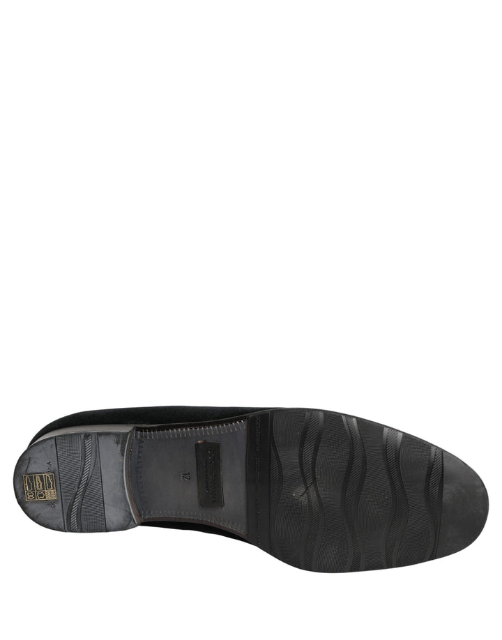 Dolce & Gabbana Black Velvet Loafers Formal Men Dress Shoes
