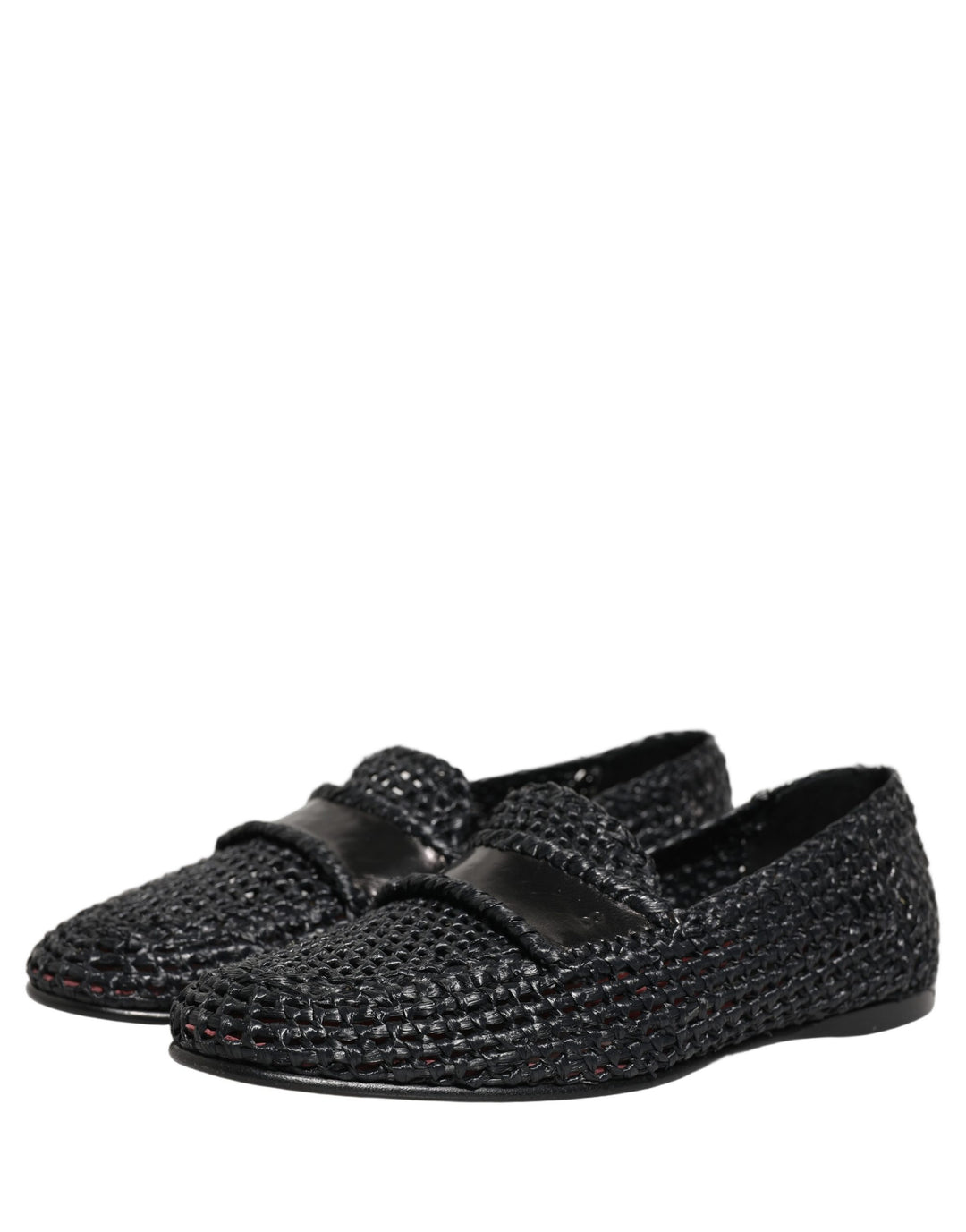 Dolce & Gabbana Black Woven Raffia Slip On Loafers Shoes