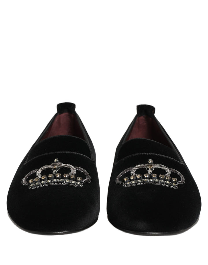 Dolce & Gabbana Black Crown Embellished Dress Loafers Shoes