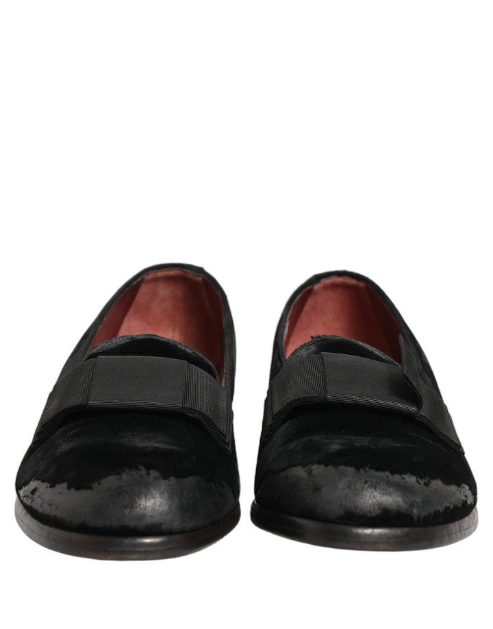 Dolce & Gabbana Black Velvet Loafers Formal Men Dress Shoes