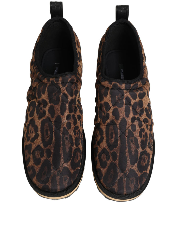 Dolce & Gabbana Brown Leopard Print Quilted Men Sneakers Shoes