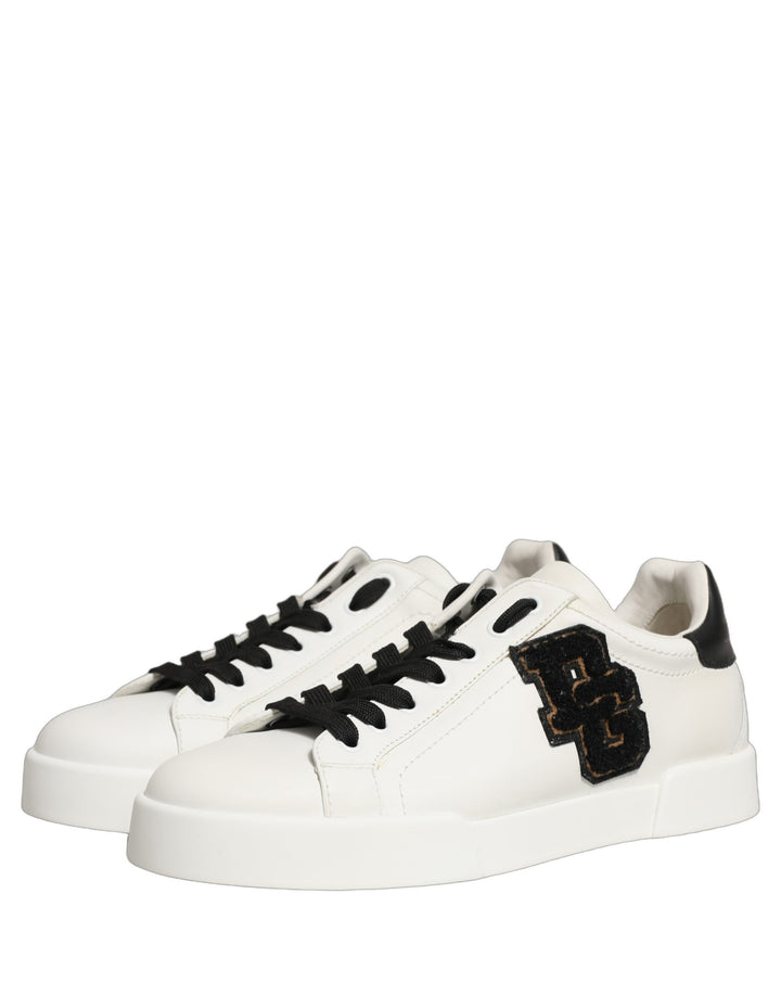 Dolce & Gabbana White Leather DG Logo Low Top Sneakers Shoes