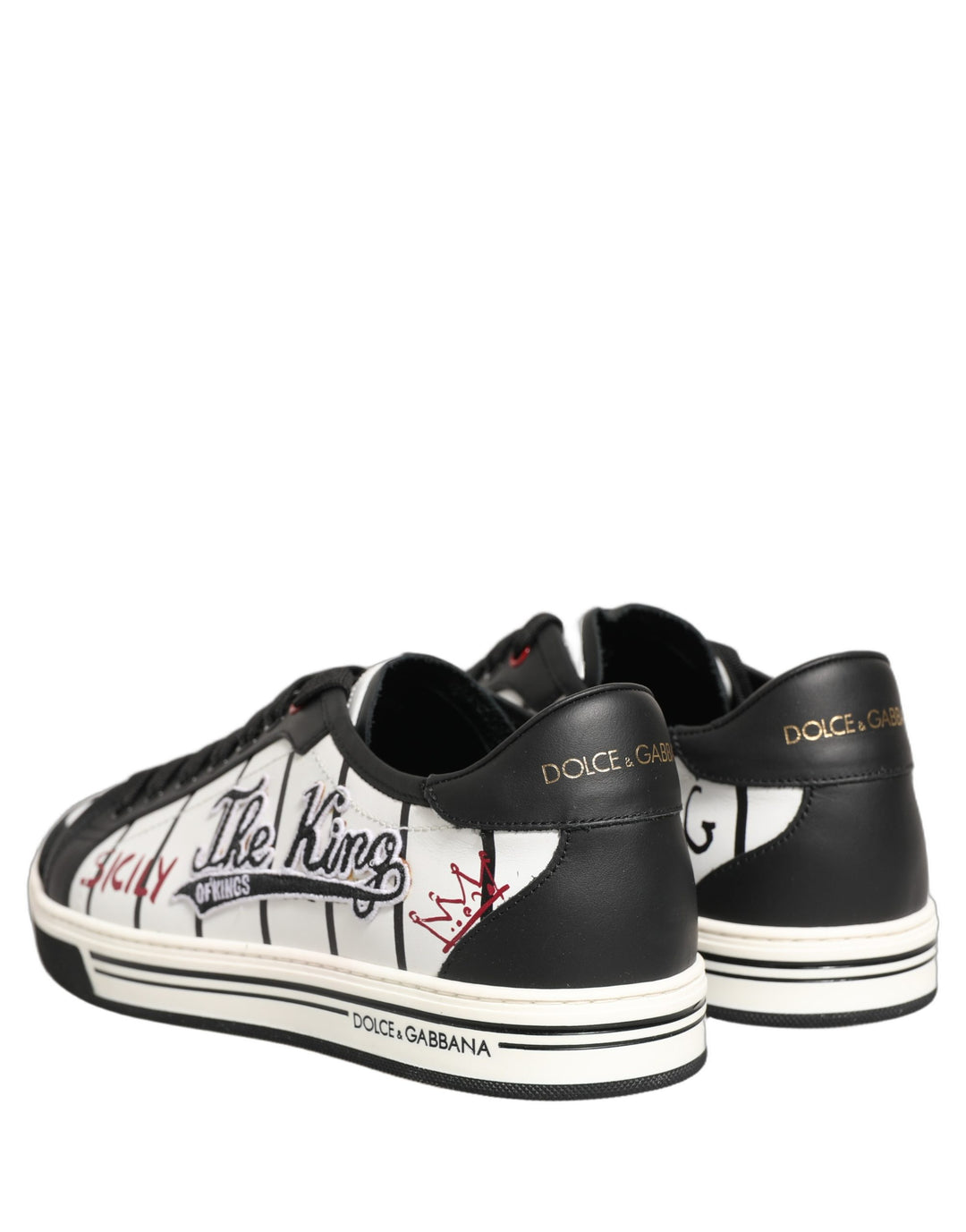 Dolce & Gabbana White Black DG Logo King Patch Low-Top Sneaker Shoes