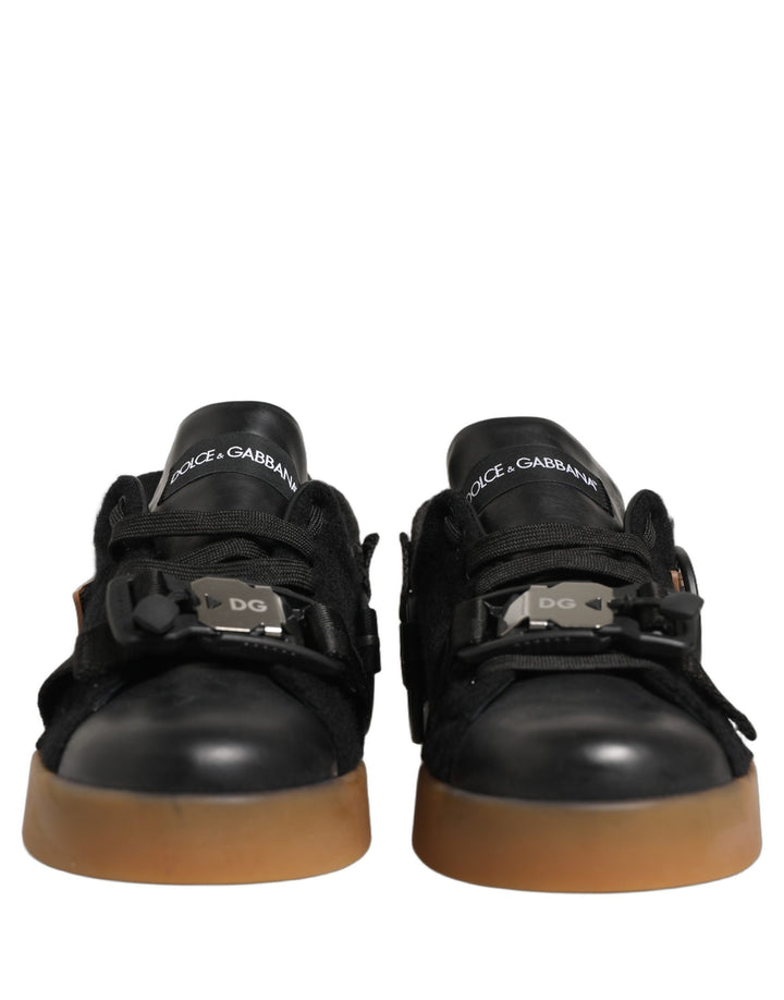 Dolce & Gabbana Black Leather Low Trainers Men Sneakers Shoes