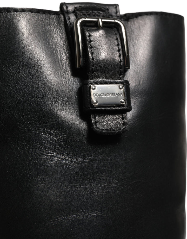 Dolce & Gabbana Black Leather Buckle Detail Mid Calf Boots Shoes