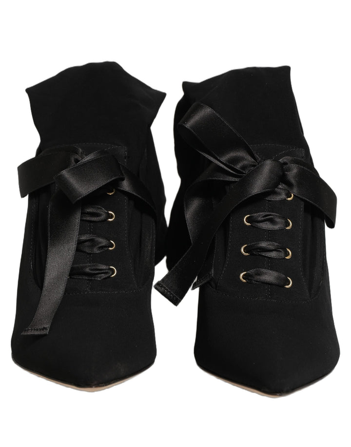 Dolce & Gabbana Black Stiletto Heels Mid Calf Boots Shoes