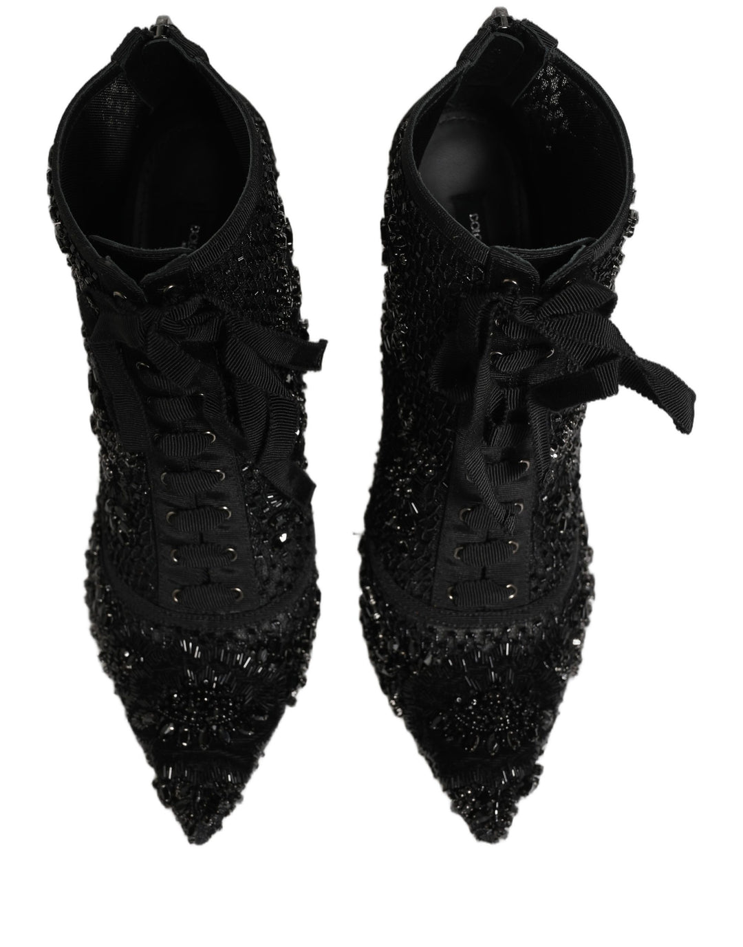 Dolce & Gabbana Black Embellished Mesh Ankle Boots Shoes