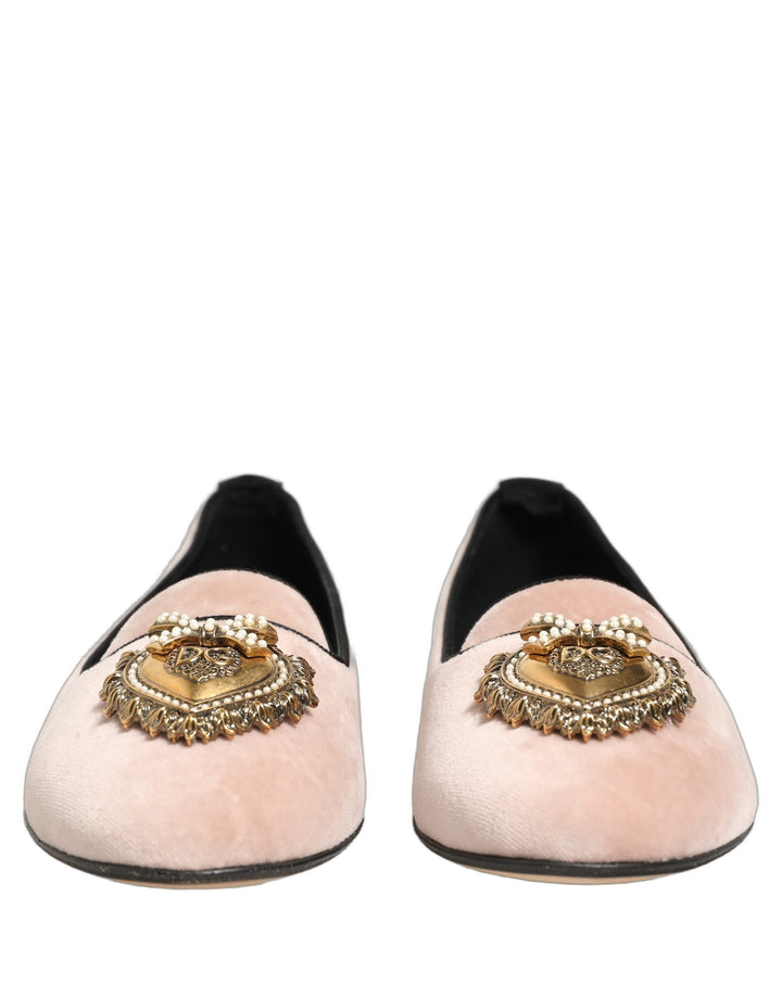 Dolce & Gabbana Pink Velvet Devotion Loafers Flats Shoes