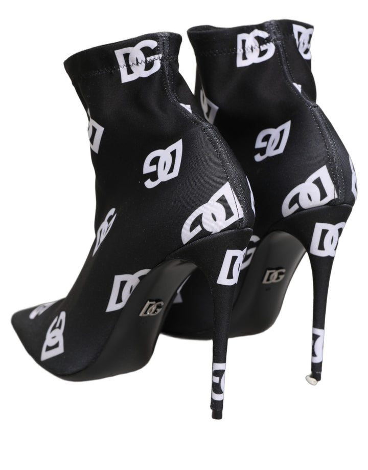 Dolce & Gabbana Black Logo Stretch Heels Ankle Boots Shoes