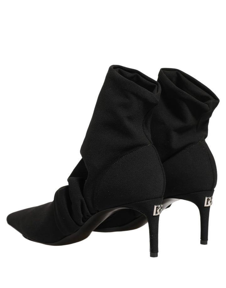 Dolce & Gabbana Black Stretch Socks Heels Ankle Boots Shoes