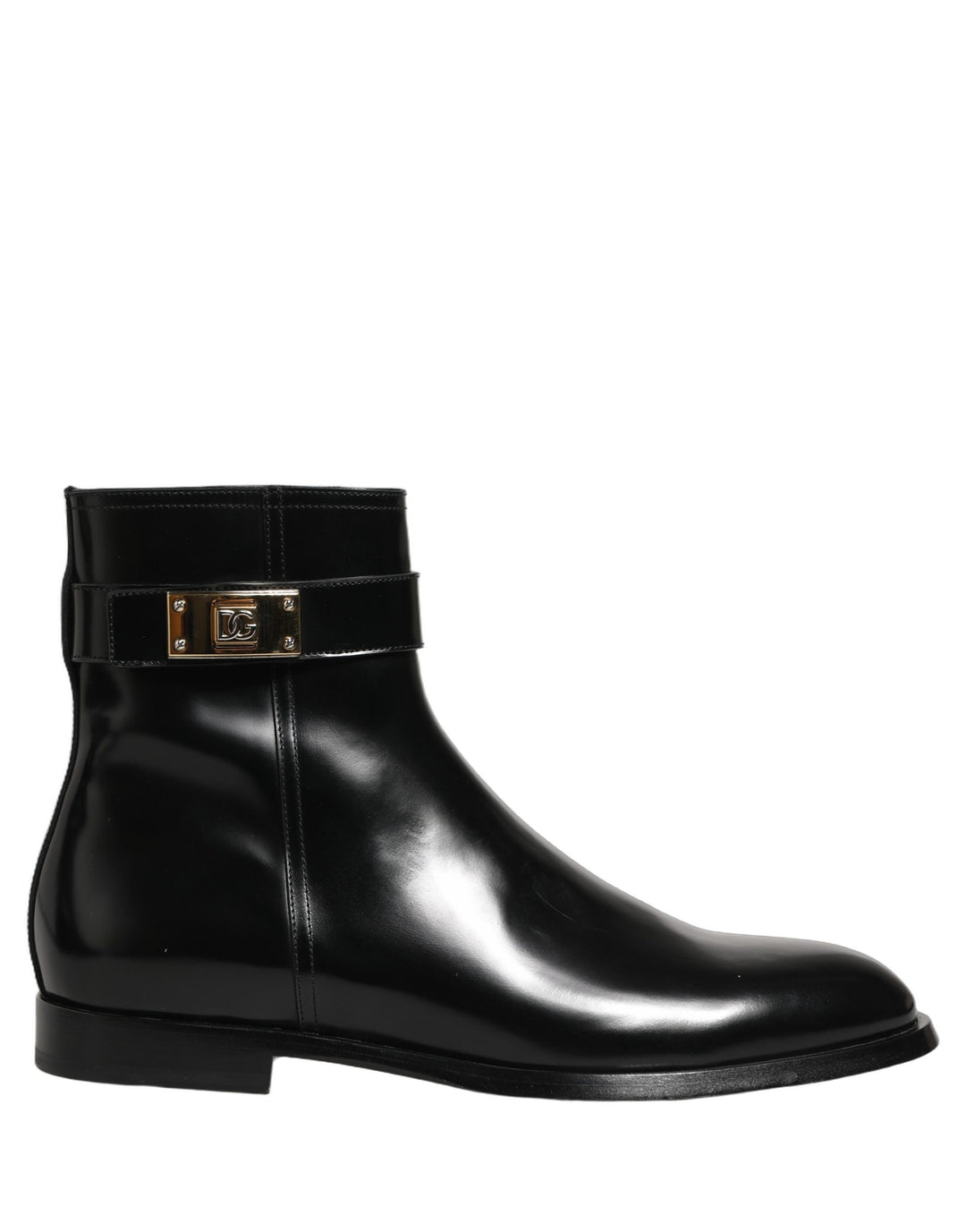 Dolce & Gabbana Black Leather Logo Buckle Mid Calf Boots Shoes