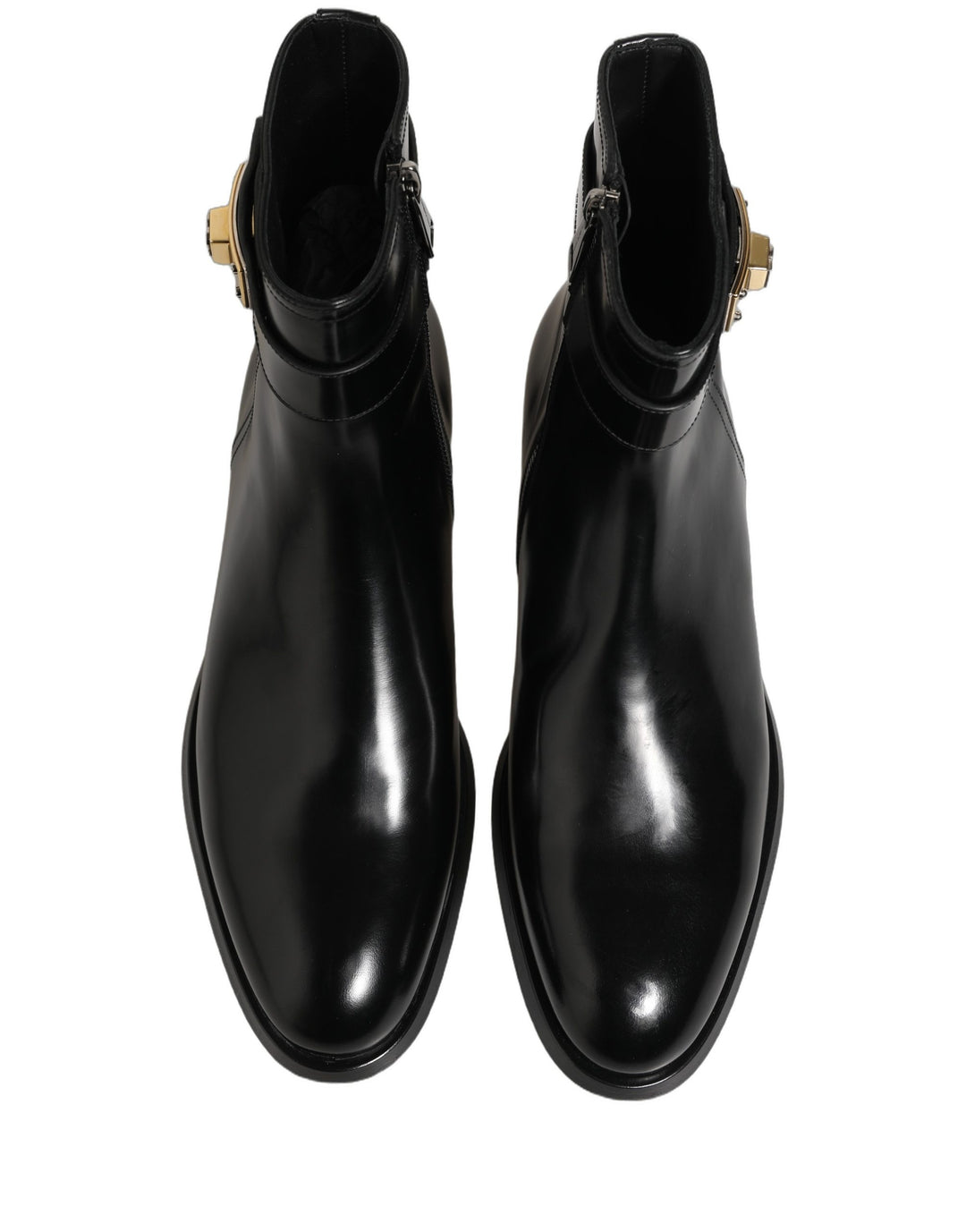 Dolce & Gabbana Black Leather Logo Buckle Mid Calf Boots Shoes
