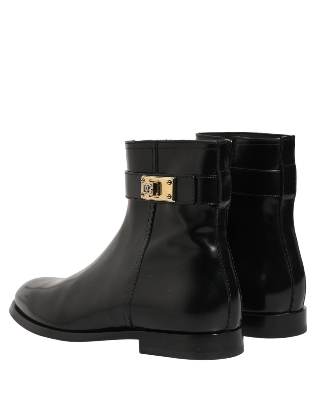 Dolce & Gabbana Black Leather Logo Buckle Mid Calf Boots Shoes
