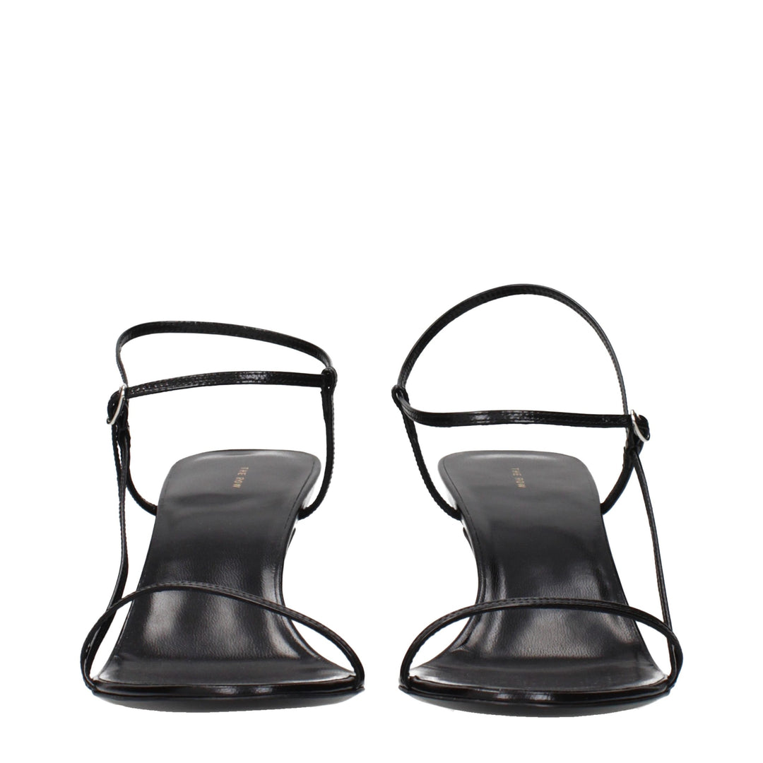 The Row Black Leather Stiletto Heel Sandals