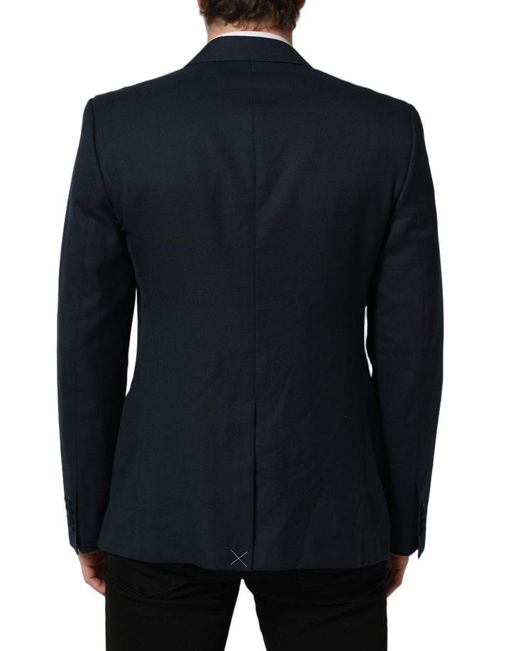 Dolce & Gabbana Blue Wool Logo Single Breasted Coat Blazer