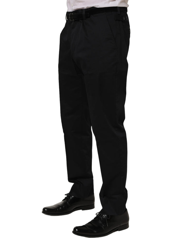 Dolce & Gabbana Black Cotton Tapered Leg Dress Trouser Pants