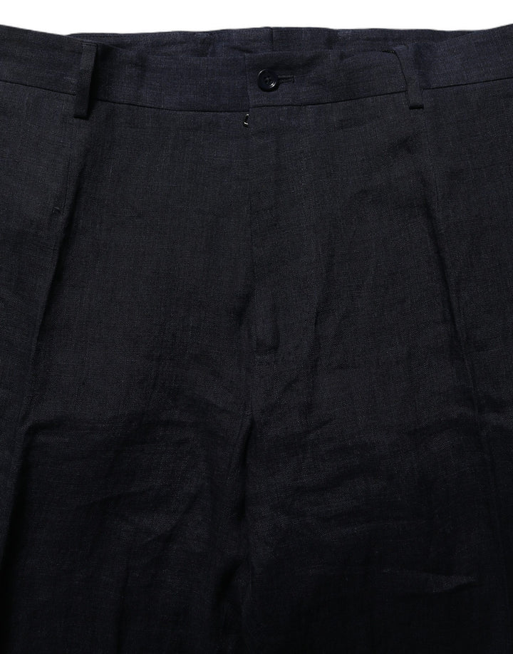 Dolce & Gabbana Black Linen Straight Leg Dress Trouser Pants