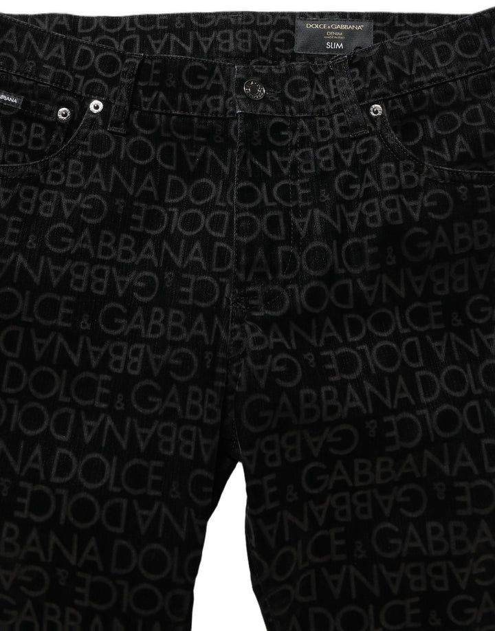 Dolce & Gabbana Black Logo Monogram Cotton Slim Denim Jeans