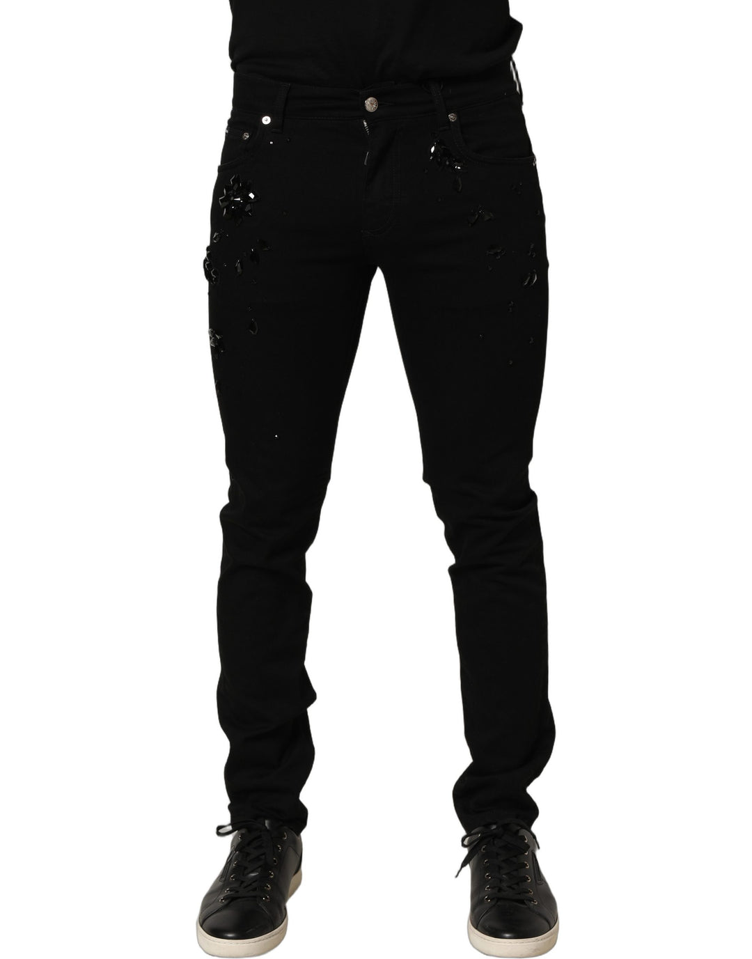 Dolce & Gabbana Black Embellished Cotton Skinny Denim Jeans
