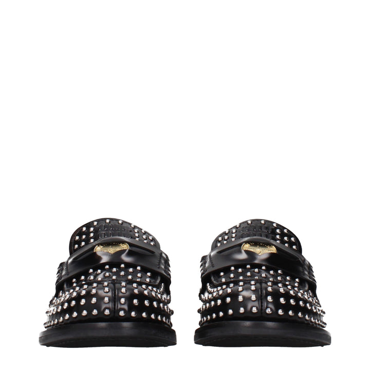 Miu Miu Black Leather Slip-On Loafers