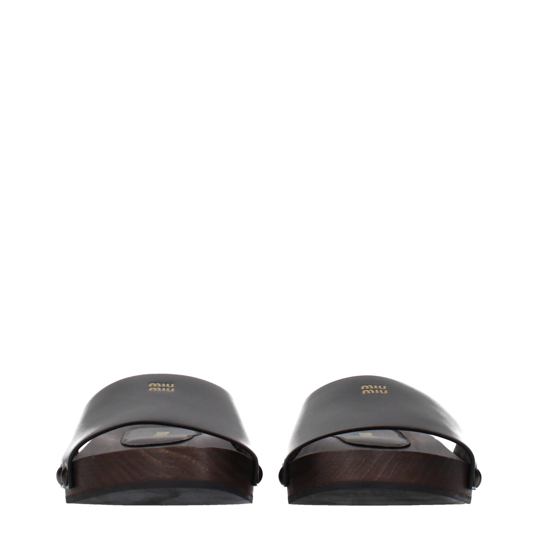 Miu Miu Black Leather Slippers