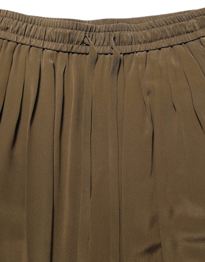 Dolce & Gabbana Brown Silk Mid Waist Pleated Bermuda Shorts