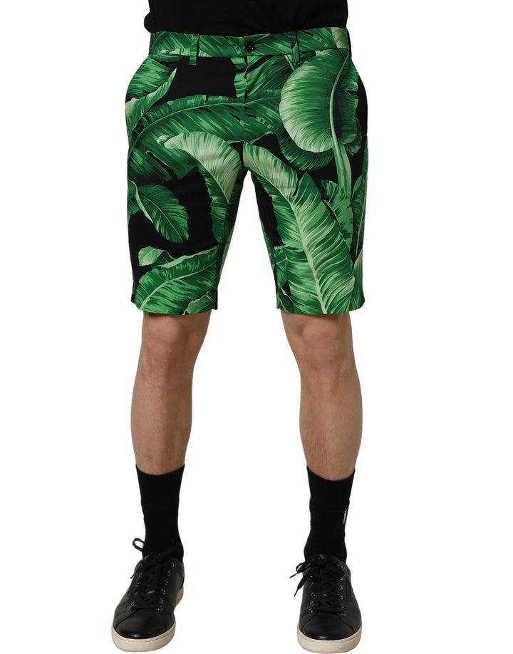 Dolce & Gabbana Black Green Banana Leaf Men Bermuda Shorts