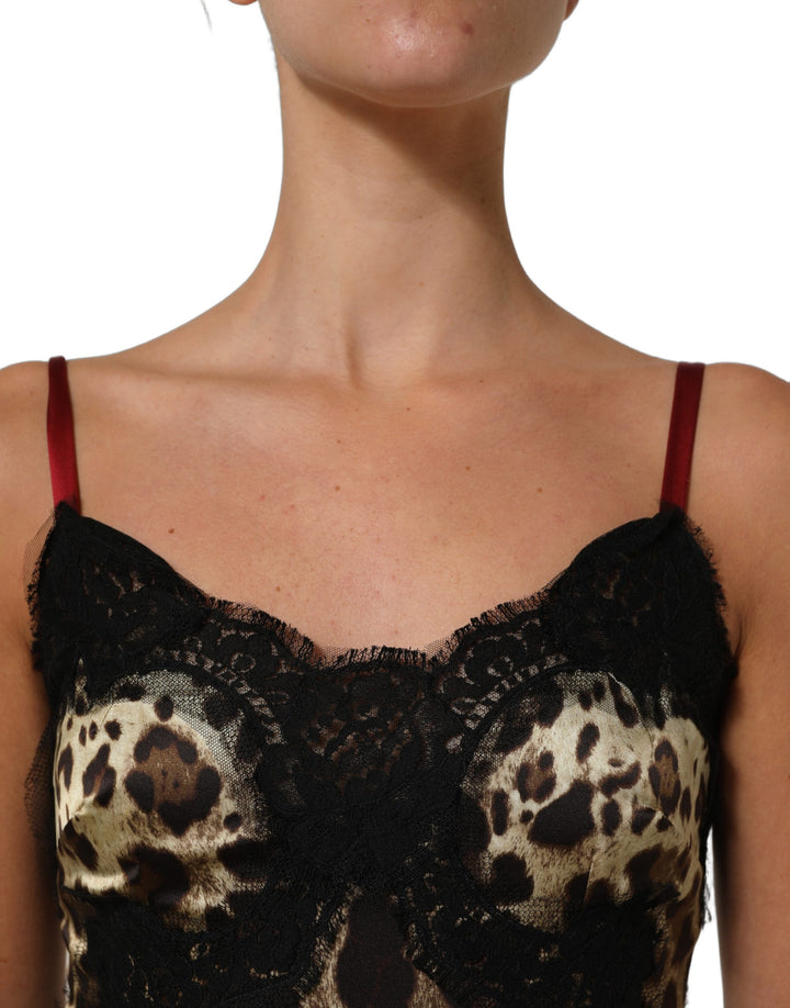 Dolce & Gabbana Multicolor Floral Leopard Silk Lace Trim Mini Dress