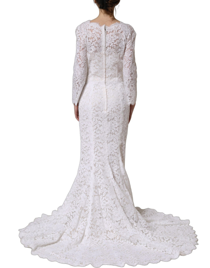 Dolce & Gabbana White Floral Lace Mermaid Long Gown Dress