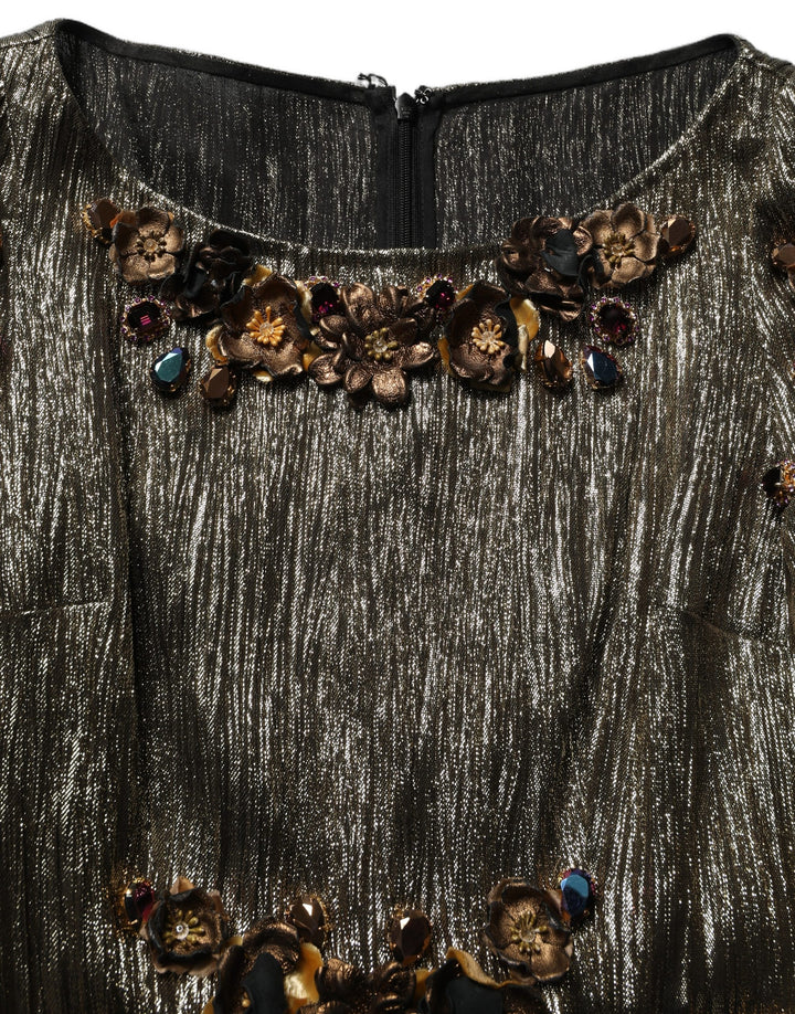 Dolce & Gabbana Metallic Gold Embellished Tiered Midi Dress