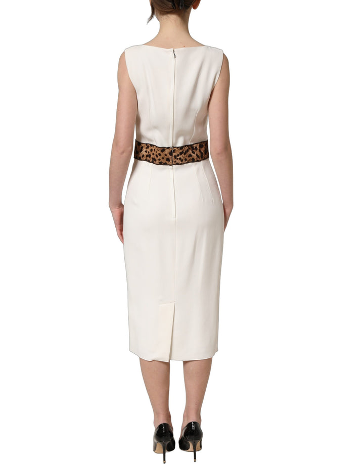 Dolce & Gabbana White Leopard Sleeveless Sheath Midi Dress