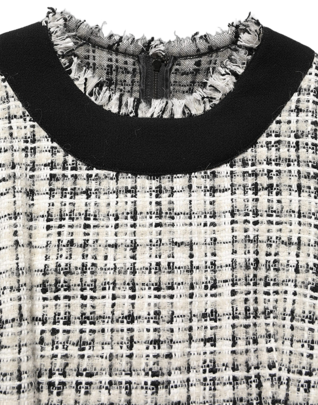 Dolce & Gabbana Multicolor Bouclé Tweed Frayed Trim Midi Dress