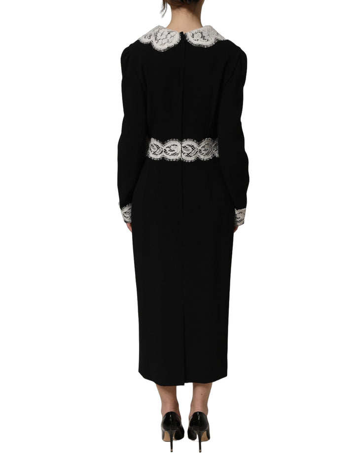 Dolce & Gabbana Black Lace Detailing Long Sleeves Midi Dress