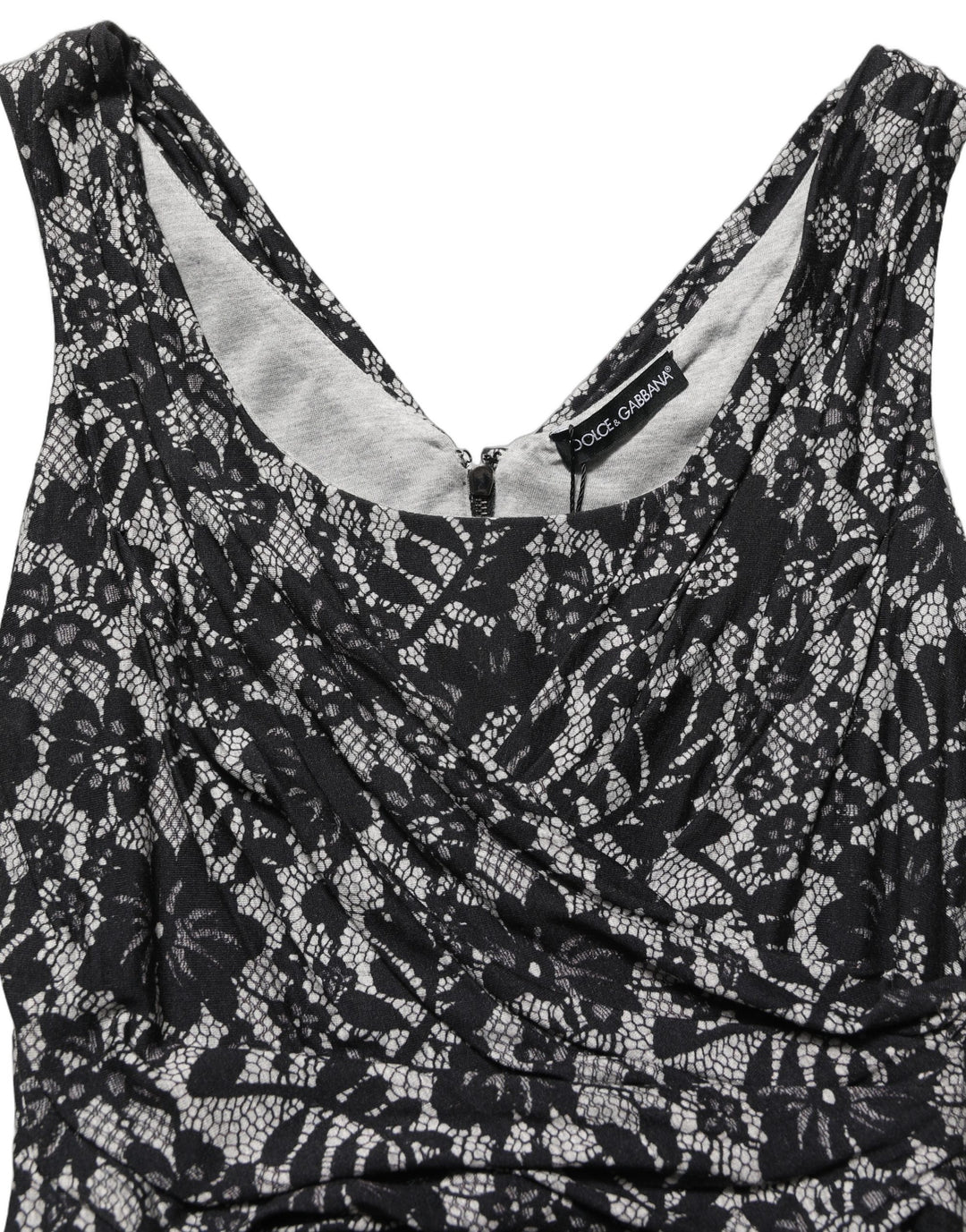 Dolce & Gabbana Black White Floral Lace Sleeveless Midi Dress