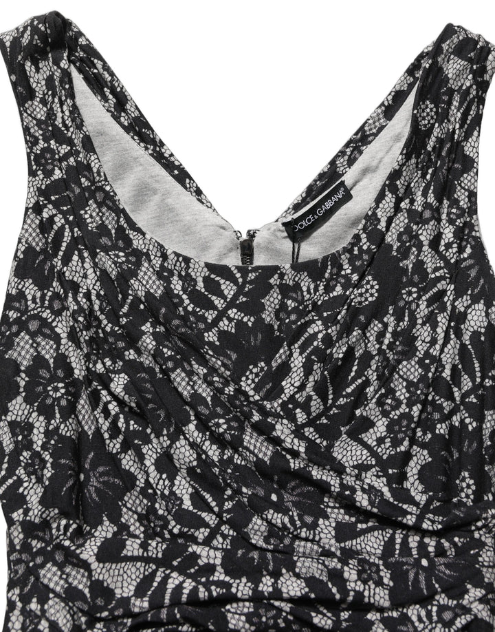 Dolce & Gabbana Black White Floral Lace Sleeveless Midi Dress
