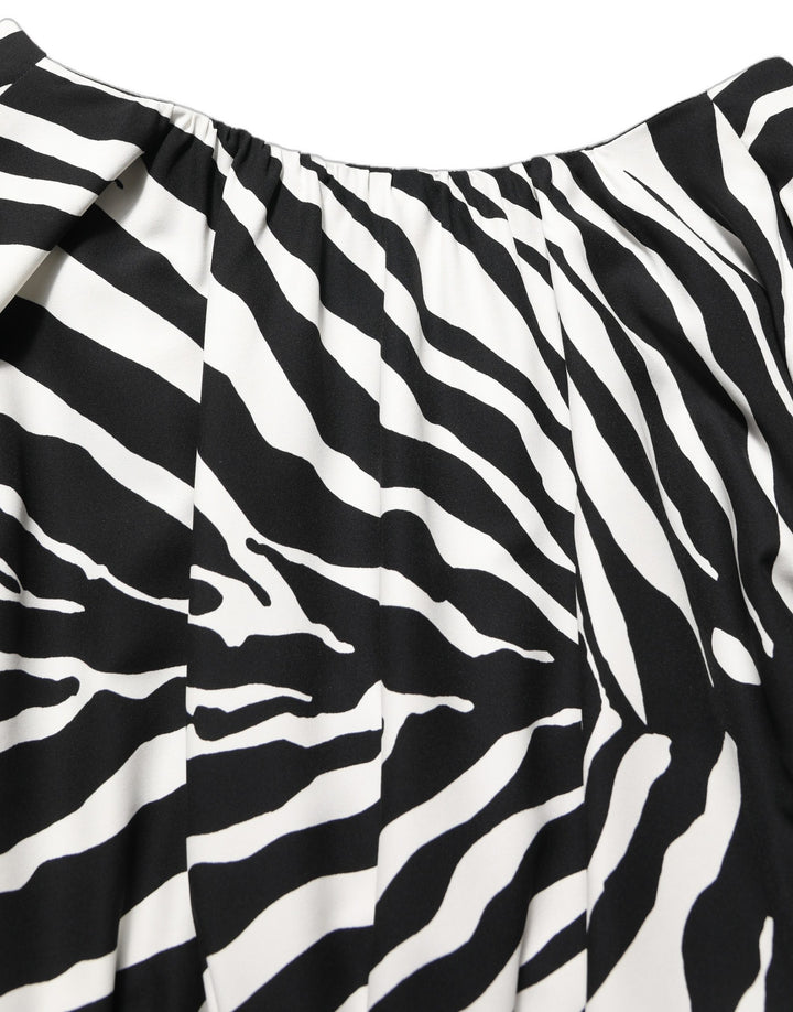 Dolce & Gabbana Black White Zebra Ruched Silk Mini Dress